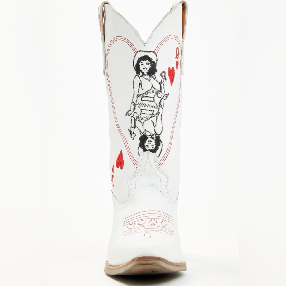 Dingo Queen Of Hearts White and Red Western Heeled Boots - Picture 4 of 5